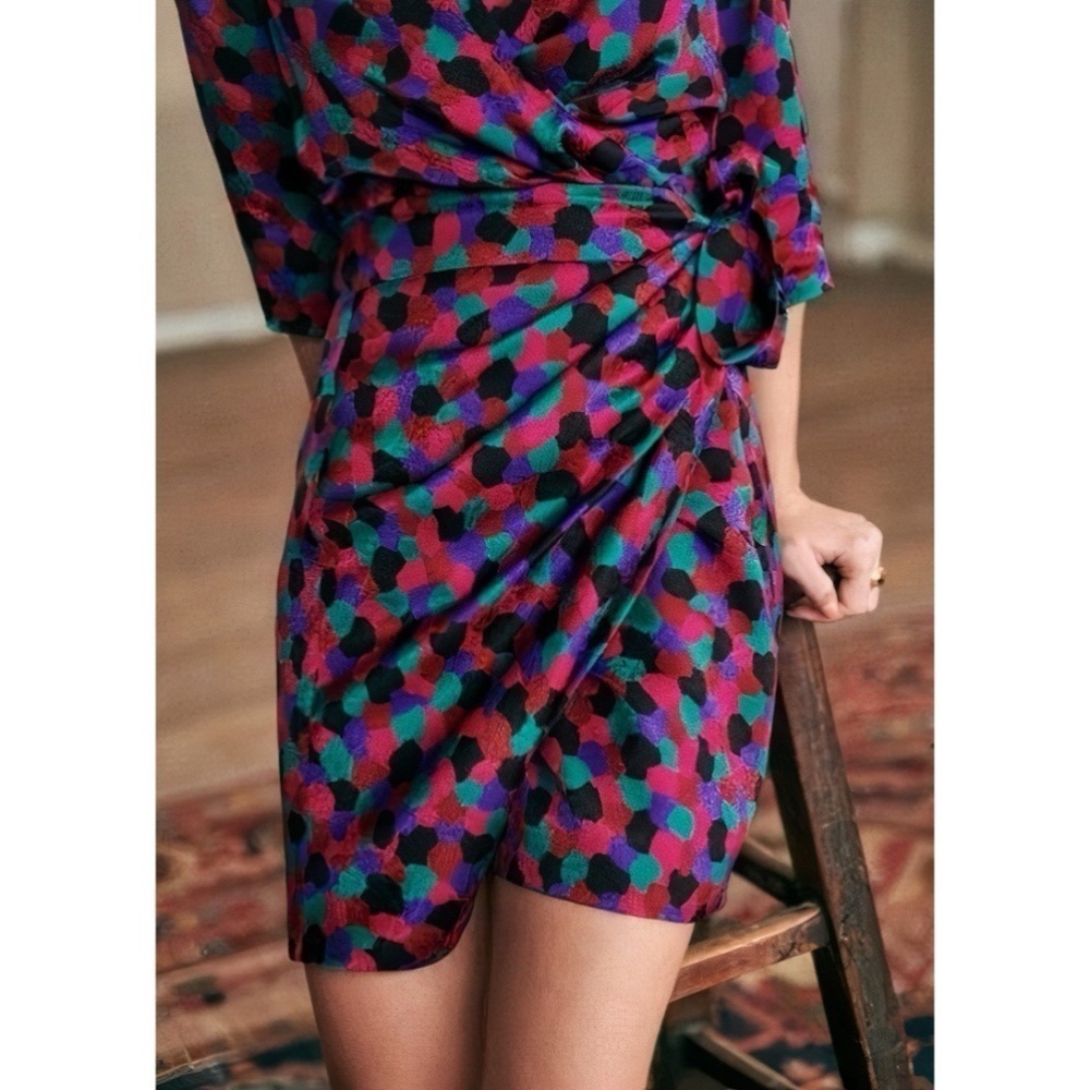 Sezane Mini Short-Sleeve Doha Silk Wrap Dress - Picture 5 of 7
